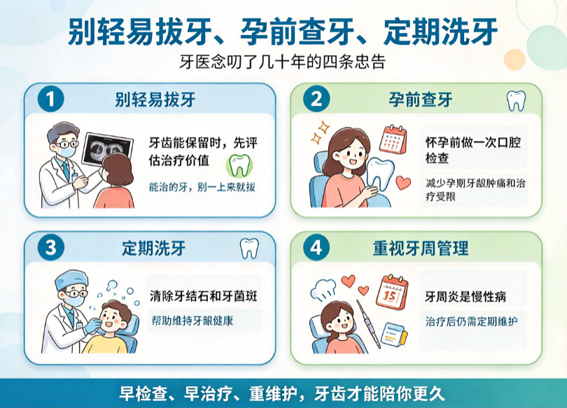 别轻易拔牙、孕前查牙、定期洗牙：牙医念叨了几十年的四条忠告